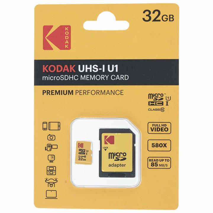 کارت حافظه microSDHC کداک مدل UHS-I U1 کلاس 10 سرعت 85MBps همراه با آداپتور ظرفیت 32 گیگابایت